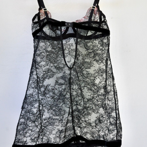 LA PERLA Black Lace Slip Dress Nightgown with Pink Floral Bra XS - US 32 C - Picture 4 of 7